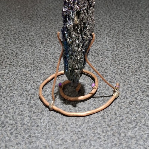 Iridescent Carborundum Crystal 11cm with Handmade Copper Base like new