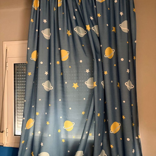 Curtains for children's room with planet design, 2 pieces, 2 meters height