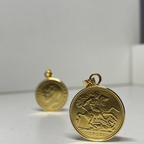 Gold-plated English lira pendant with King George new