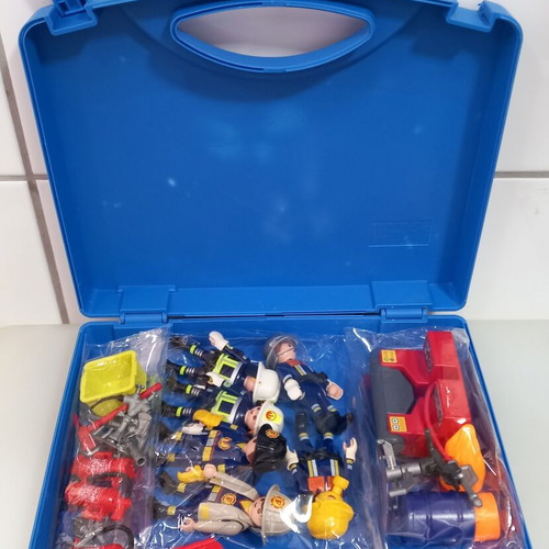 Playmobil Firefighters set in case used, missing one clip