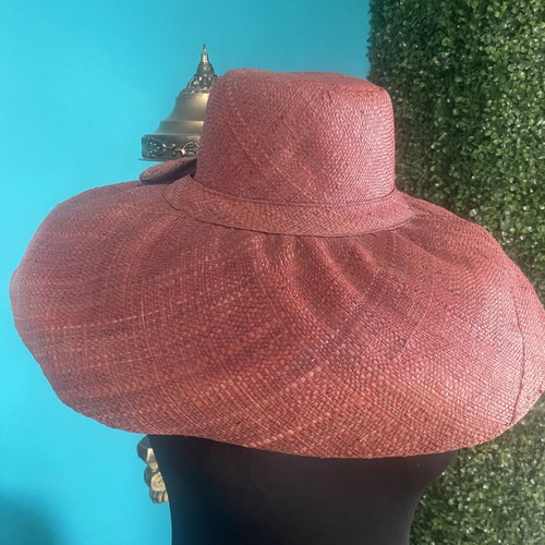 Wide Brim Hat used, burgundy brown from Madagascar, size M
