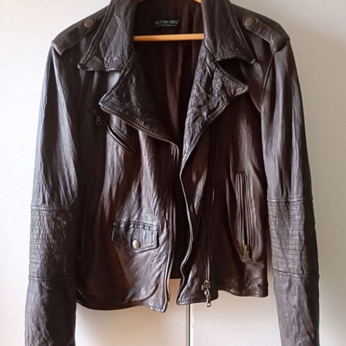 Verdi women's leather perfecto jacket brown new size L