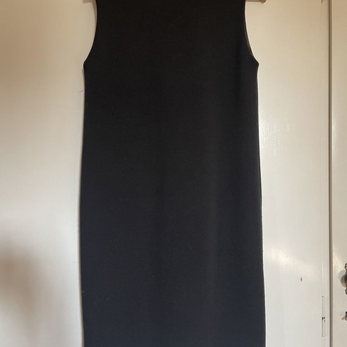 Lanvin black wool sleeveless dress with front decoration