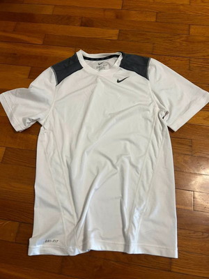 Nike men's athletic t-shirt with Dri-FIT technology, white and grey