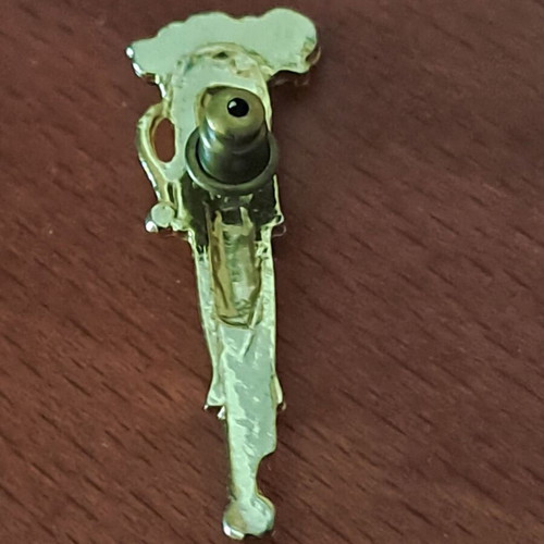 Vintage metal lapel pin pen design with rhinestones like new, gold tone