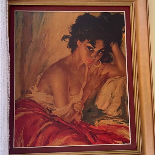 Vintage painting Gypsy Girl by Charles Roka with golden frame like new