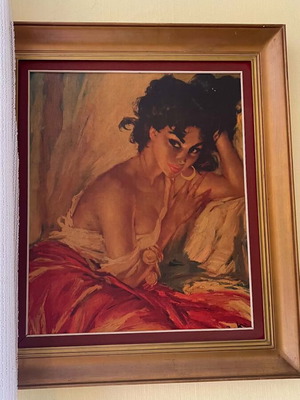 Vintage πίνακας Gypsy Girl του Charles Roka με χρυσή κορνίζα σαν καινούργιο