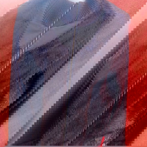 Дамско кафяво сако като ново с естествена кожа и заешка кожа