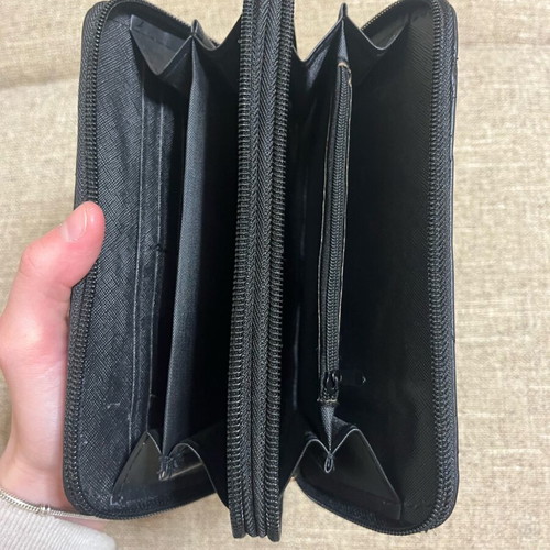 Black clutch wallet like new with wrist strap