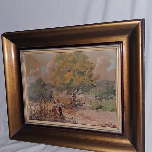 Antonis Kanas 'Agrotikon, Athens - Mesogeia' oil on wood painting