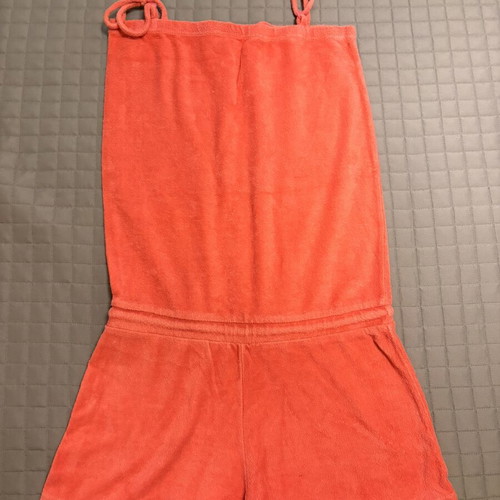Terry cloth one-piece jumpsuit, red and pink