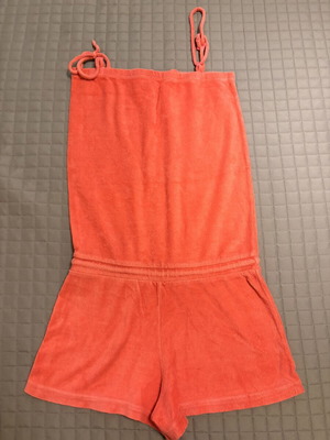 Terry cloth one-piece jumpsuit, red and pink