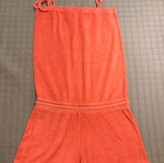 Terry cloth one-piece jumpsuit, red and pink
