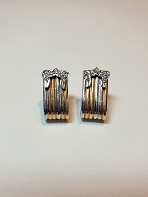 14K gold earrings with zircon used, 5.76g, 2x0.8cm