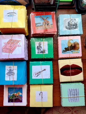Handmade laminated preschool cards like new, 640 pieces