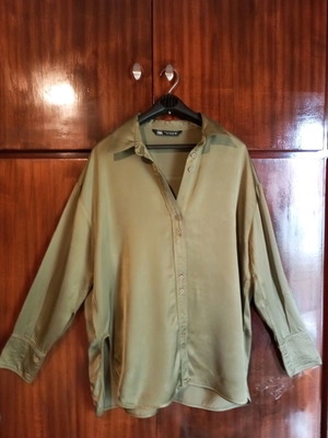 Zara oversized long satin shirt like new, olive green