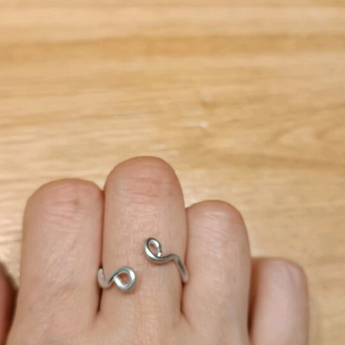 Waves ring adjustable handmade, silver color