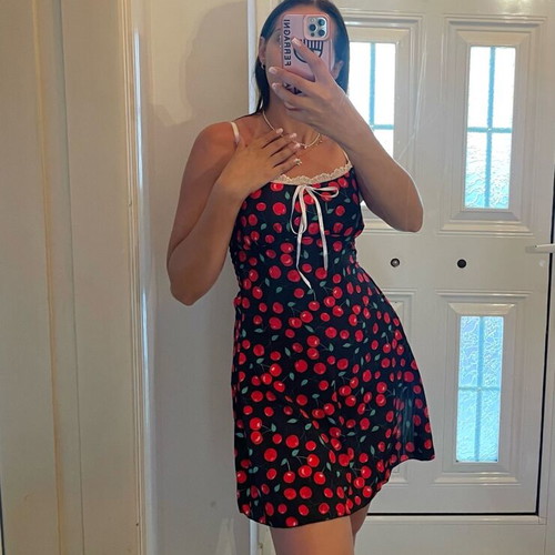 Mini black dress with cherries