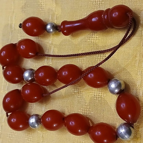 Komboloi mastic used, 14 mastic beads and 4 silver beads 925