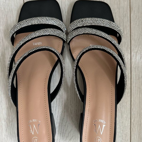 Sandals new elegant black with silver gems size 41