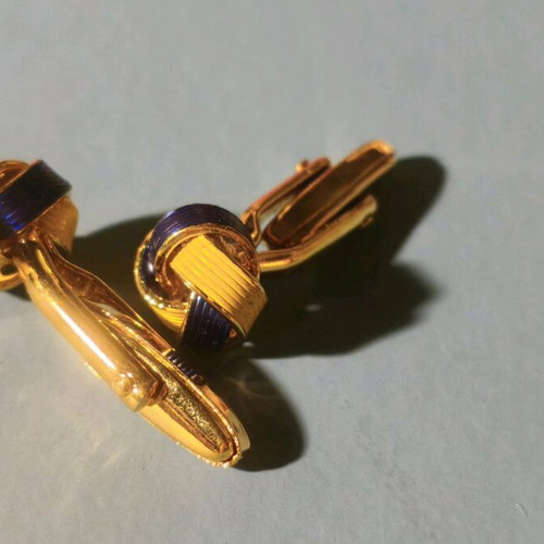 Vintage men's cufflinks set of 2 pairs like new, blue and gold tone