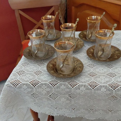 Tea Glasses Set of 6 from Constantinople like new with saucers and spoons