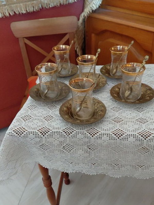 Tea Glasses Set of 6 from Constantinople like new with saucers and spoons