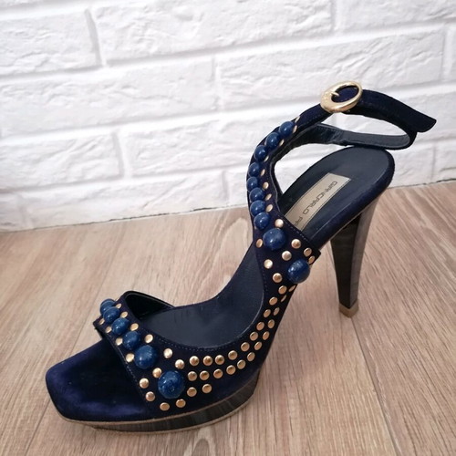 Giancarlo Paoli sandals used, high heels blue with stones