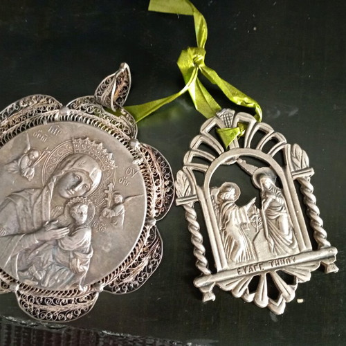 Religious amulets used, set of 2, iron and metal