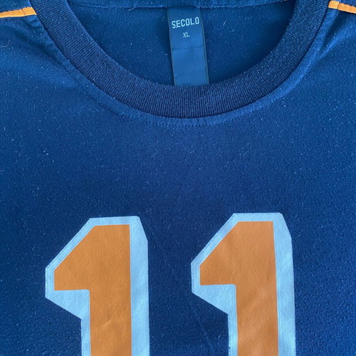 Men's sports T-shirt used, size XL, blue with orange print