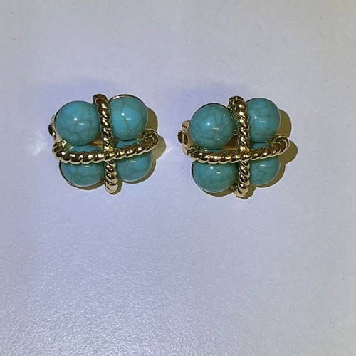 Turquoise stone clip-on earrings, gold tone