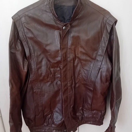 Leather jacket brown size large with metal buttons used