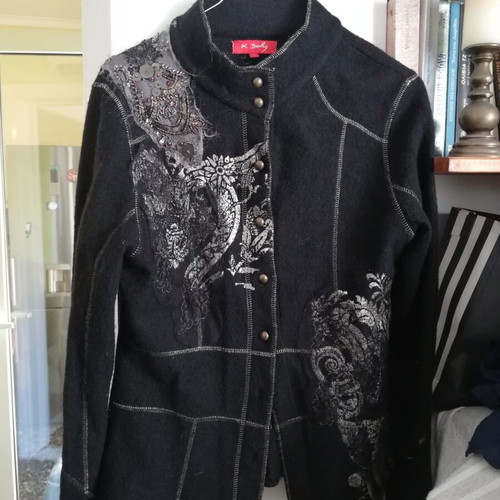 Derhy wool jacket small like new, black and gold