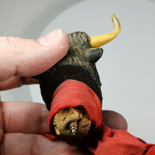 Spanish plastic bottle stopper with bull head vintage, used