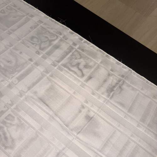 White table runner with woven design and handmade lace fringe, new