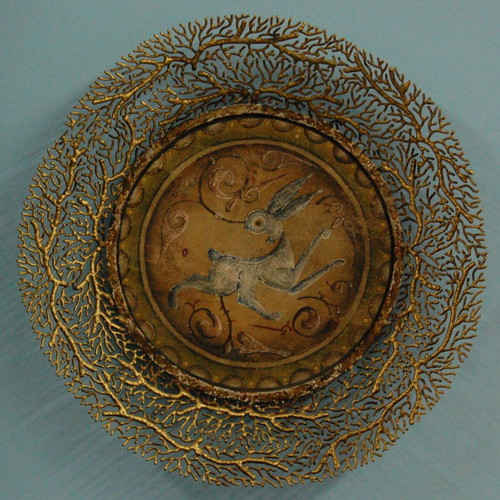 Fresko painting with ornate bronze frame new