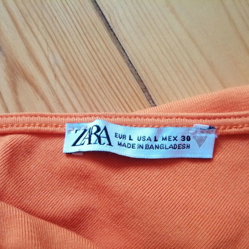Zara asymmetric one-shoulder top with side ruching, orange, size L
