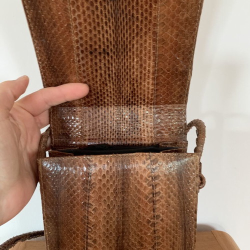 Leather snake skin crossbody bag new, rust color
