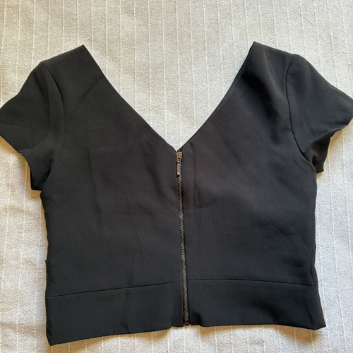 Zara black faux-wrap crop top with exposed back zip, size M