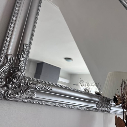 Silver mirror used, MDF back, solid eucalyptus, 69.5x90 cm