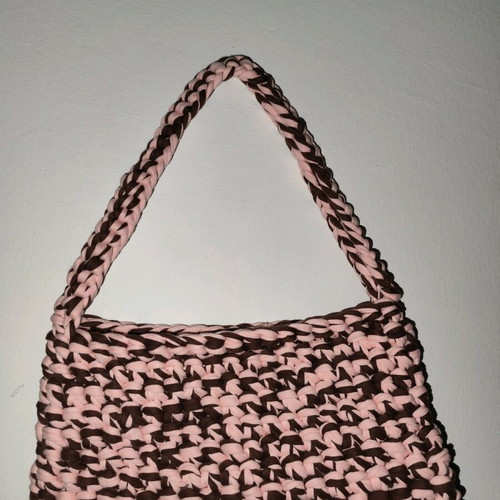 Crochet shoulder bag made of mako yarn brown-pink new