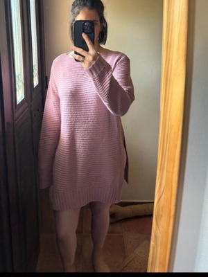 Long sweater Woolnet like new, pink and purple with side slit