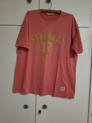 Superdry cotton t-shirt XXL pink new with yellow prints