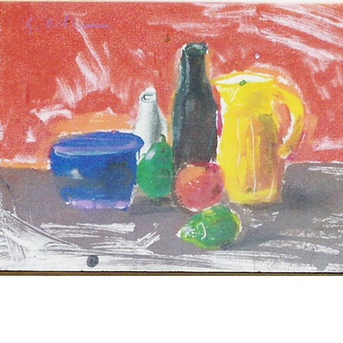 Painting Livani Stathis acrylic on paper, signed, still life