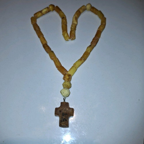 Amber Worry Beads with Cross Handmade New