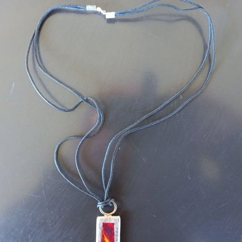 Long handmade silver necklace with painting like new