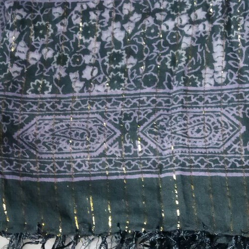 Scarf used large dark gray with gold details and fringes