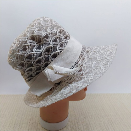 Retro women's summer hat, white, size S