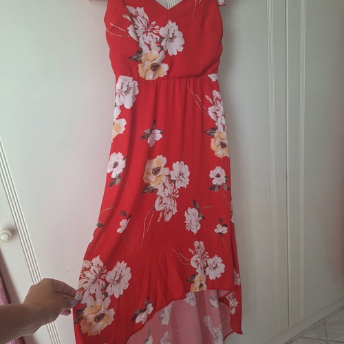 Maxi floral dress Tally Weijl with asymmetric hem size M like new, red