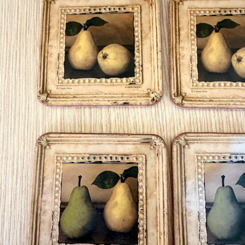 Pimpernel Vintage Coaster Set of 6 with Pear Design by Cristin Atria like new